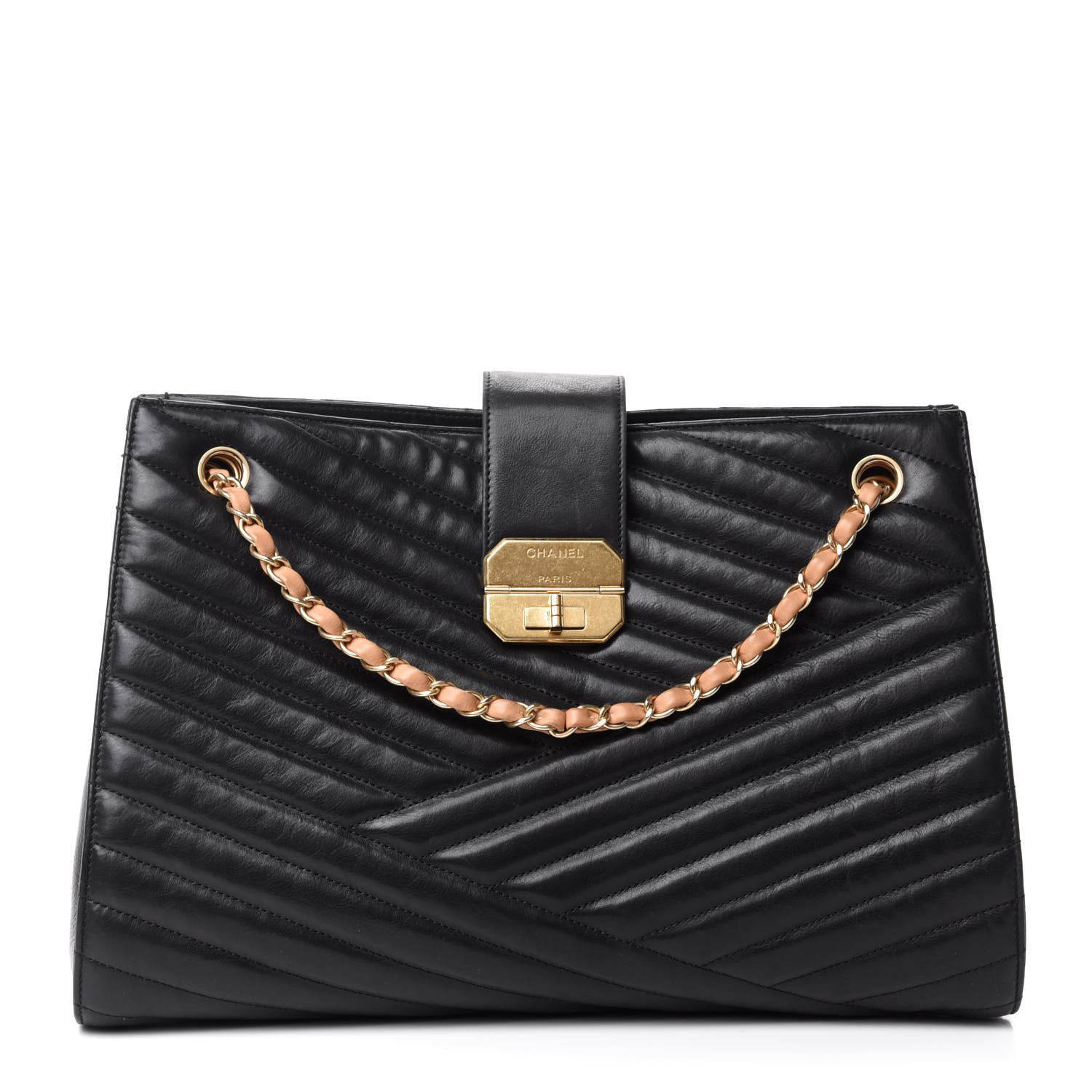 Chanel Calfskin Chevron Quilted Gabrielle Tote Black 1 of 10