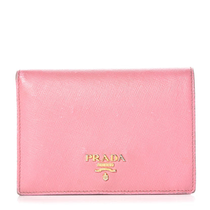 Prada Saffiano Metal Compact Snap Bi-Fold Wallet Petalo 1 of 11
