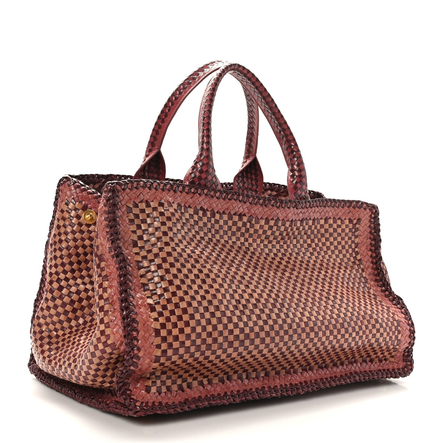 Prada Madras Woven Medium Tote Ribes Mughetto 3 of 10