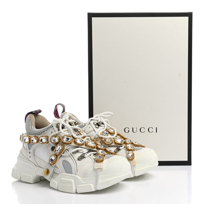 Gucci X SEGA Mesh Calfskin Suede Removable Crystals Womens Flashtrek Sneakers 36 Great White 14 of 14