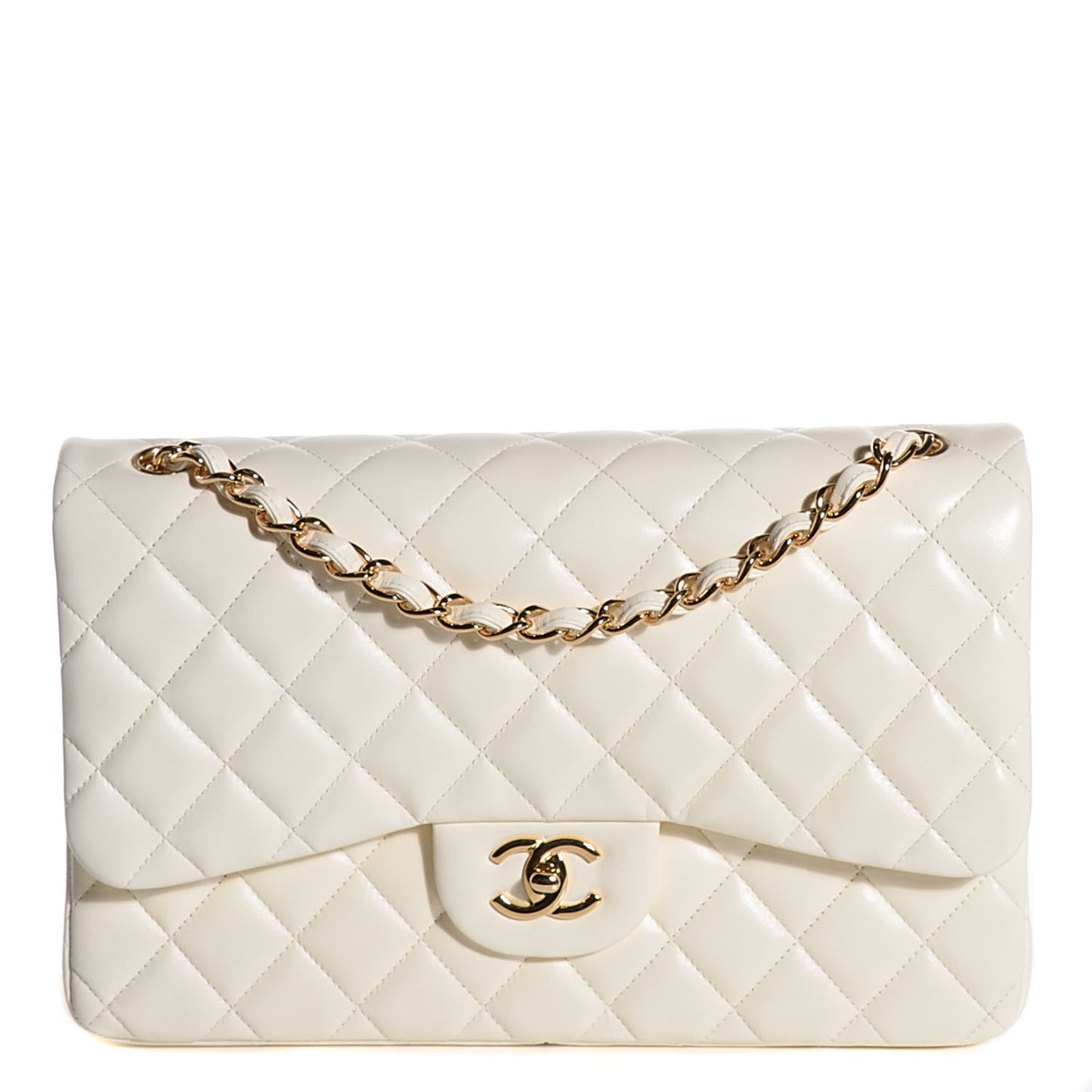 Lambskin Quilted Jumbo Double Flap White
