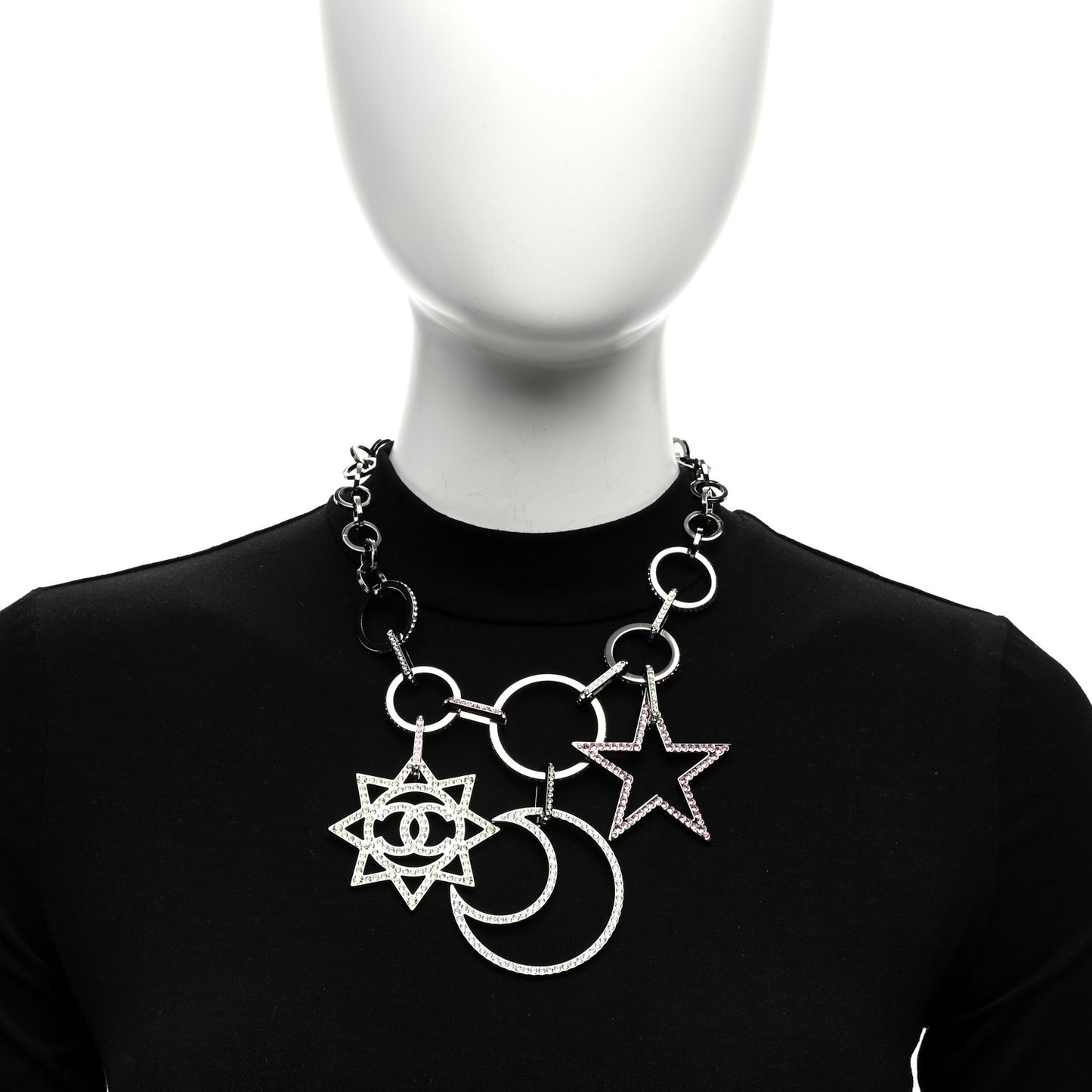 Ruthenium Crystal CC Star Moon Star Necklace