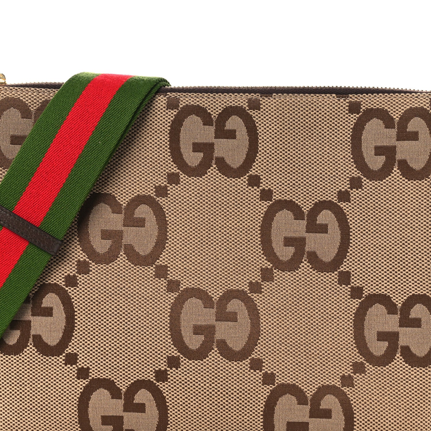 Gucci Monogram Jumbo GG Textured Dollar Calfskin Web Wristlet