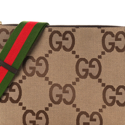 Gucci Monogram Jumbo GG Textured Dollar Calfskin Web Wristlet Messenger Bag Camel Ebony New Acero 13 of 22