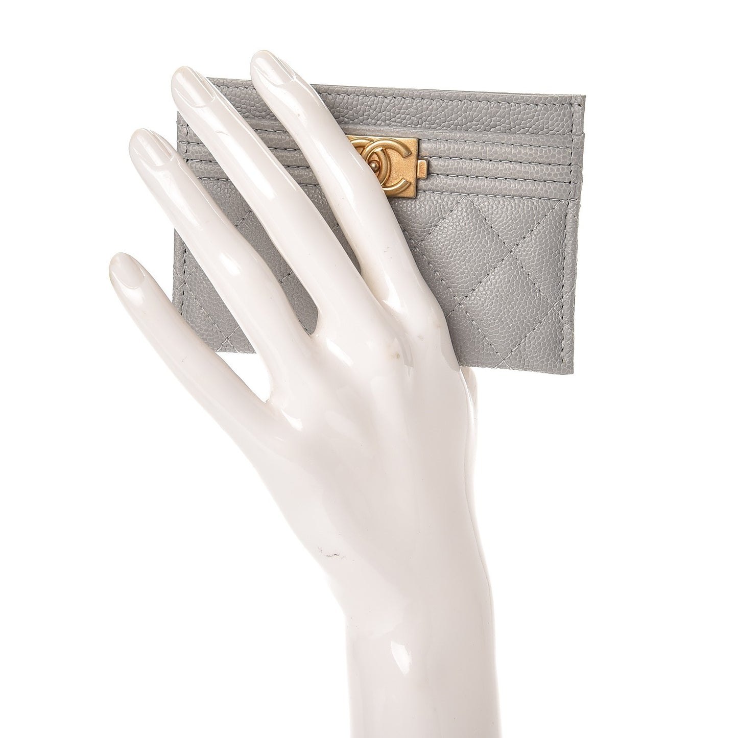 Caviar Quilted Boy Card Holder Grey