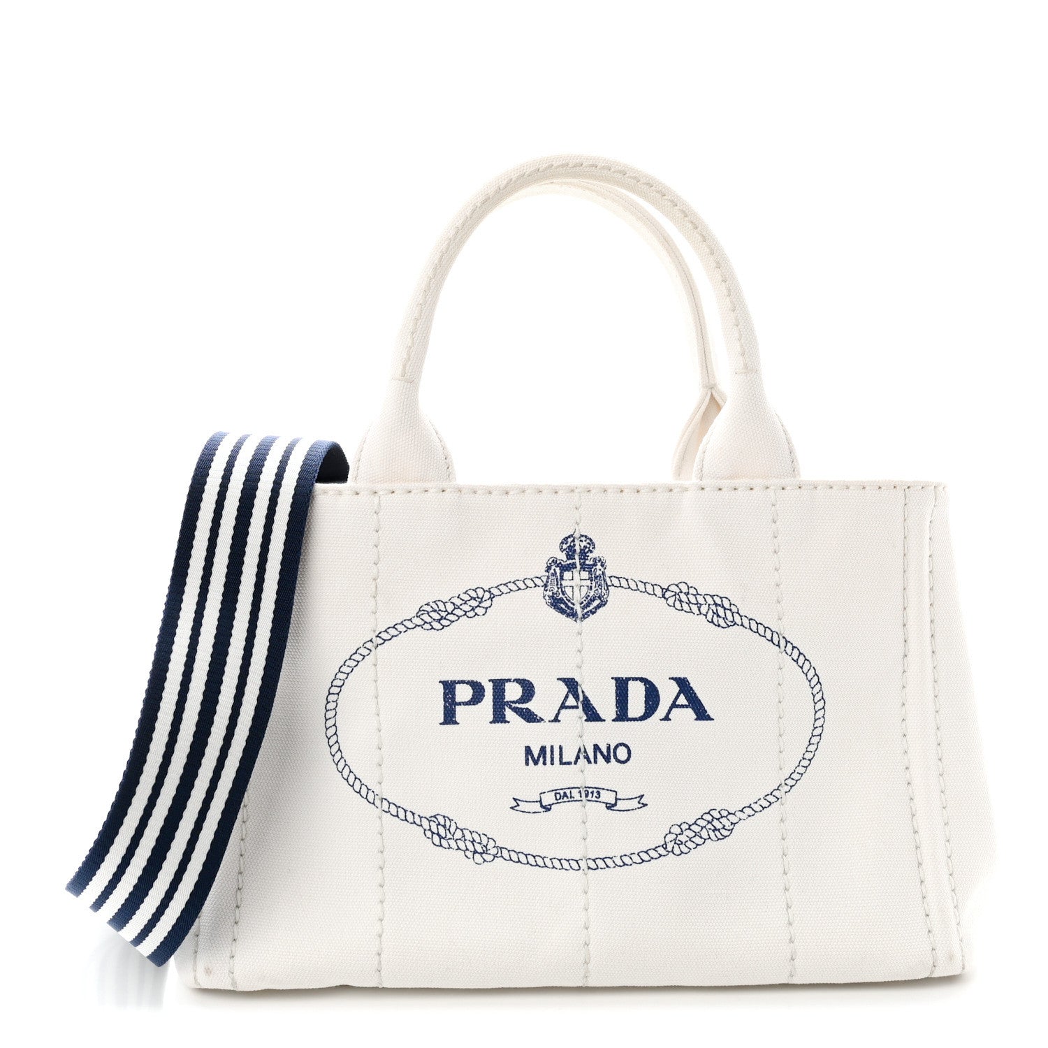 Prada Canapa Small Logo Tote White Blue 1 of 10