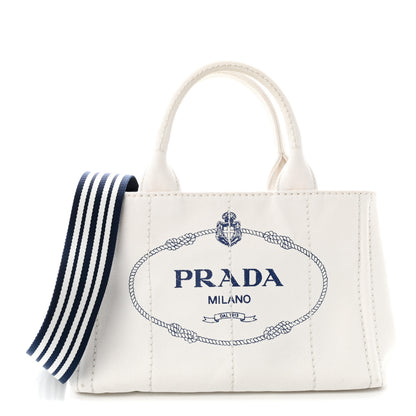 Prada Canapa Small Logo Tote White Blue 1 of 10