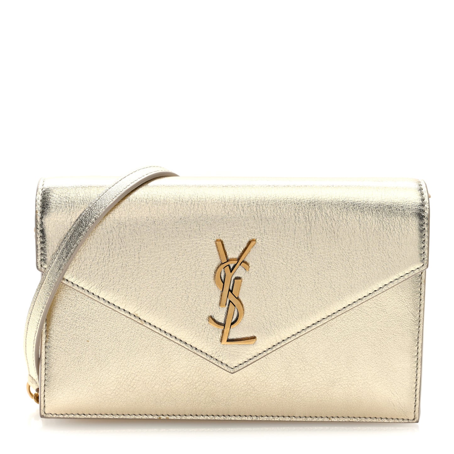 Metallic Calfskin Monogram Envelope Chain Wallet Gold