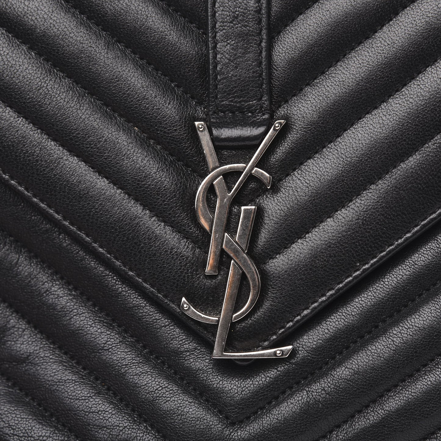 Sheepskin Matelasse Chevron Monogram Medium College Bag Black