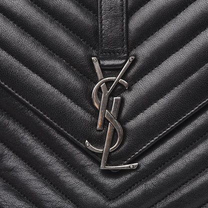 Saint Laurent Sheepskin Matelasse Chevron Monogram Medium College Bag Black 9 of 12