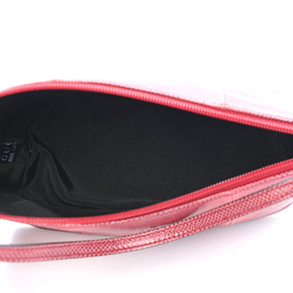 Gucci Calfskin Lizard Embossed Boat Pochette Red 5 of 9