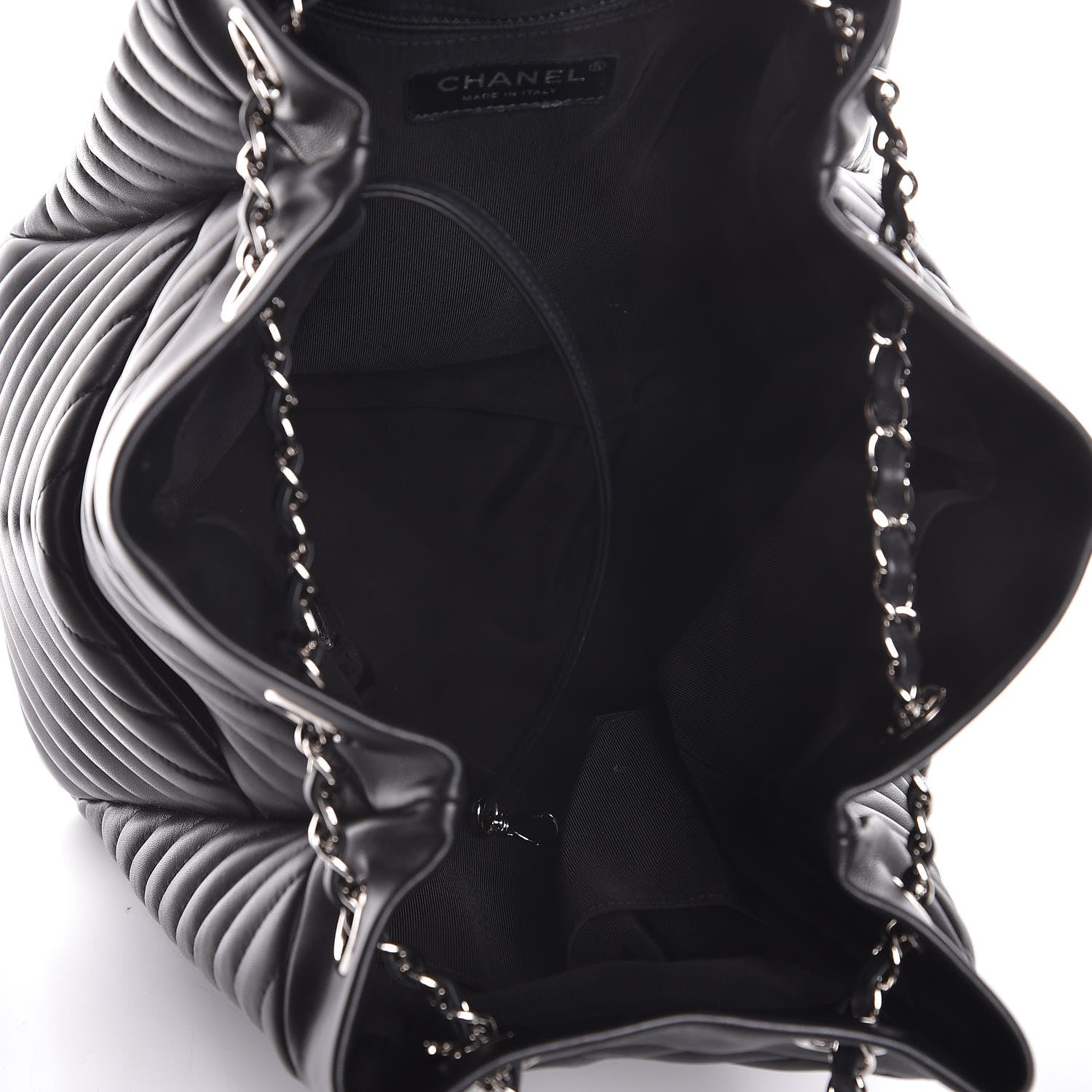 Chanel Calfskin Chevron Large Urban Spirit Drawstring Bag Black 5 of 8