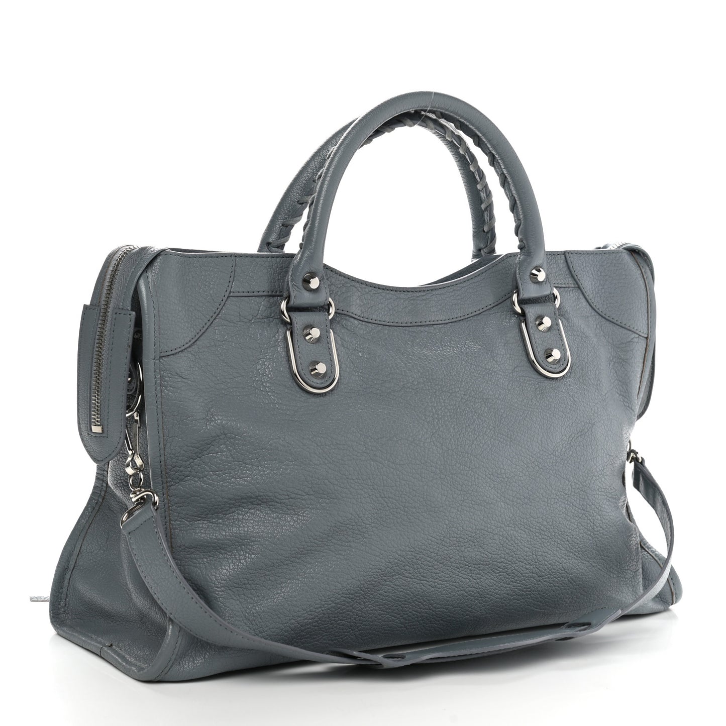 Chevre Silver Metallic Edge Hardware City Bleu Acier