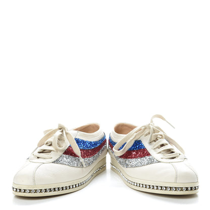 Gucci Calfskin Glitter Crystal Womens Sylvie Web Falacer Sneakers 36.5 White 6 of 18