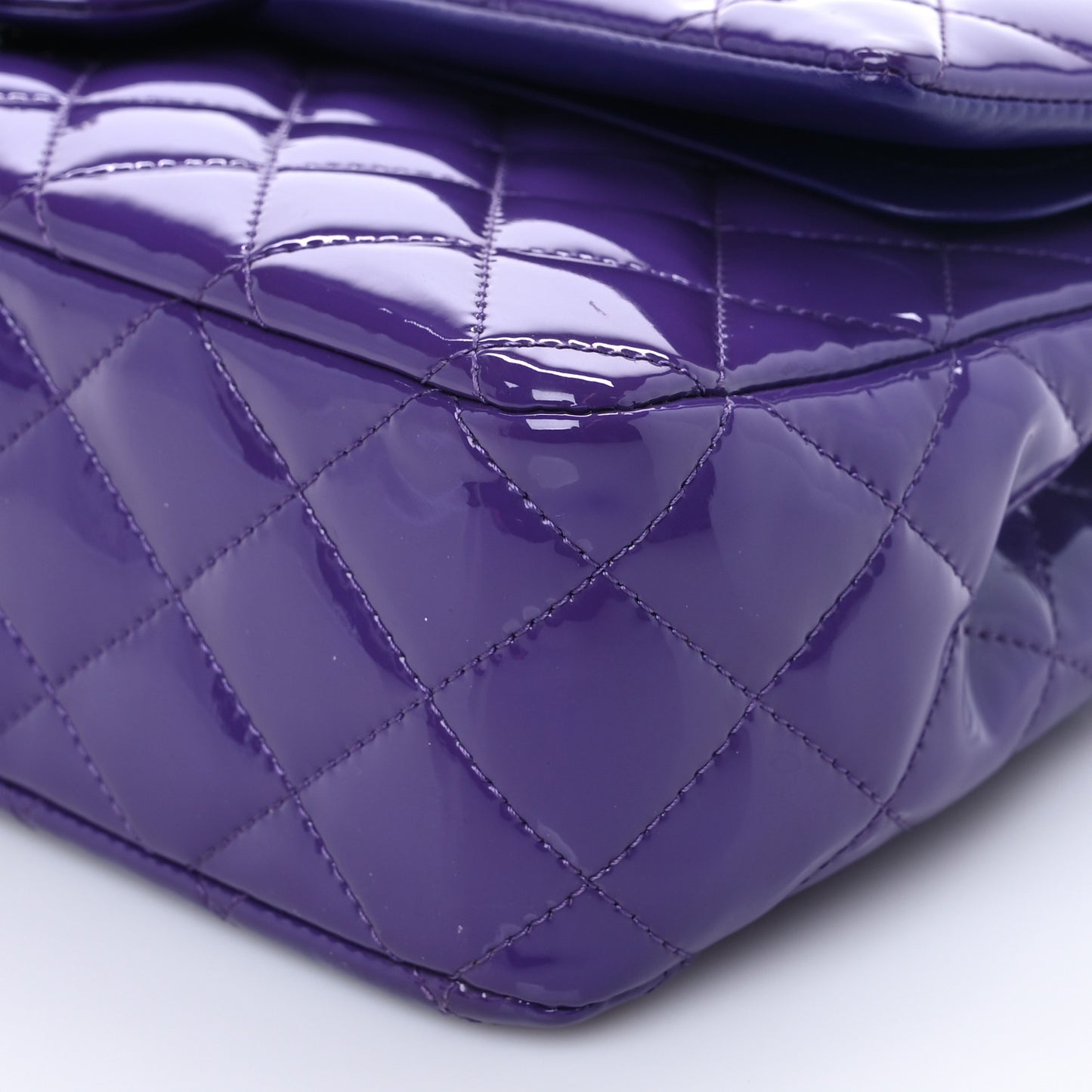 Patent Calfskin Quilted Medium Double Flap Purple