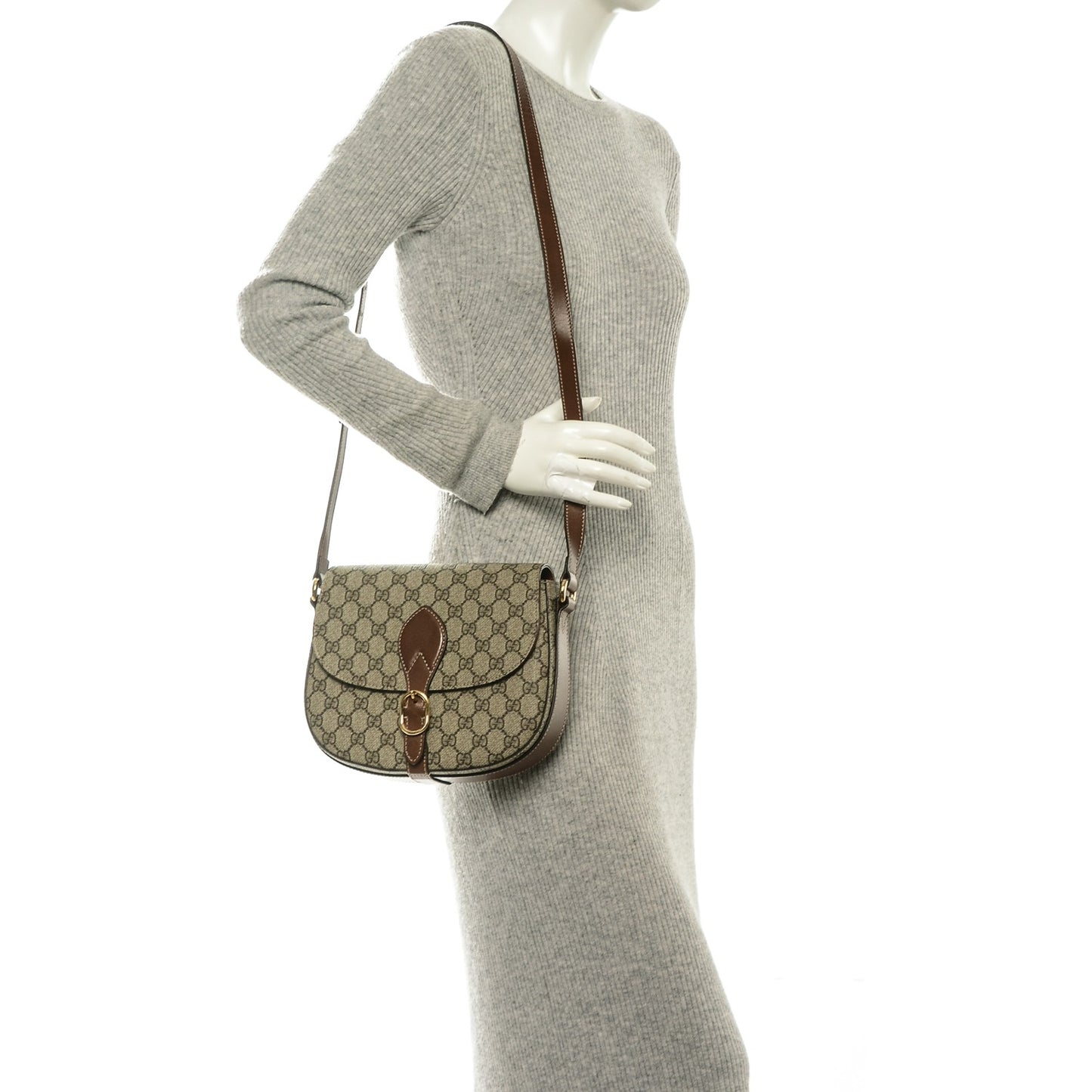 GG Supreme Monogram Small Messenger Shoulder Bag Beige Cuir