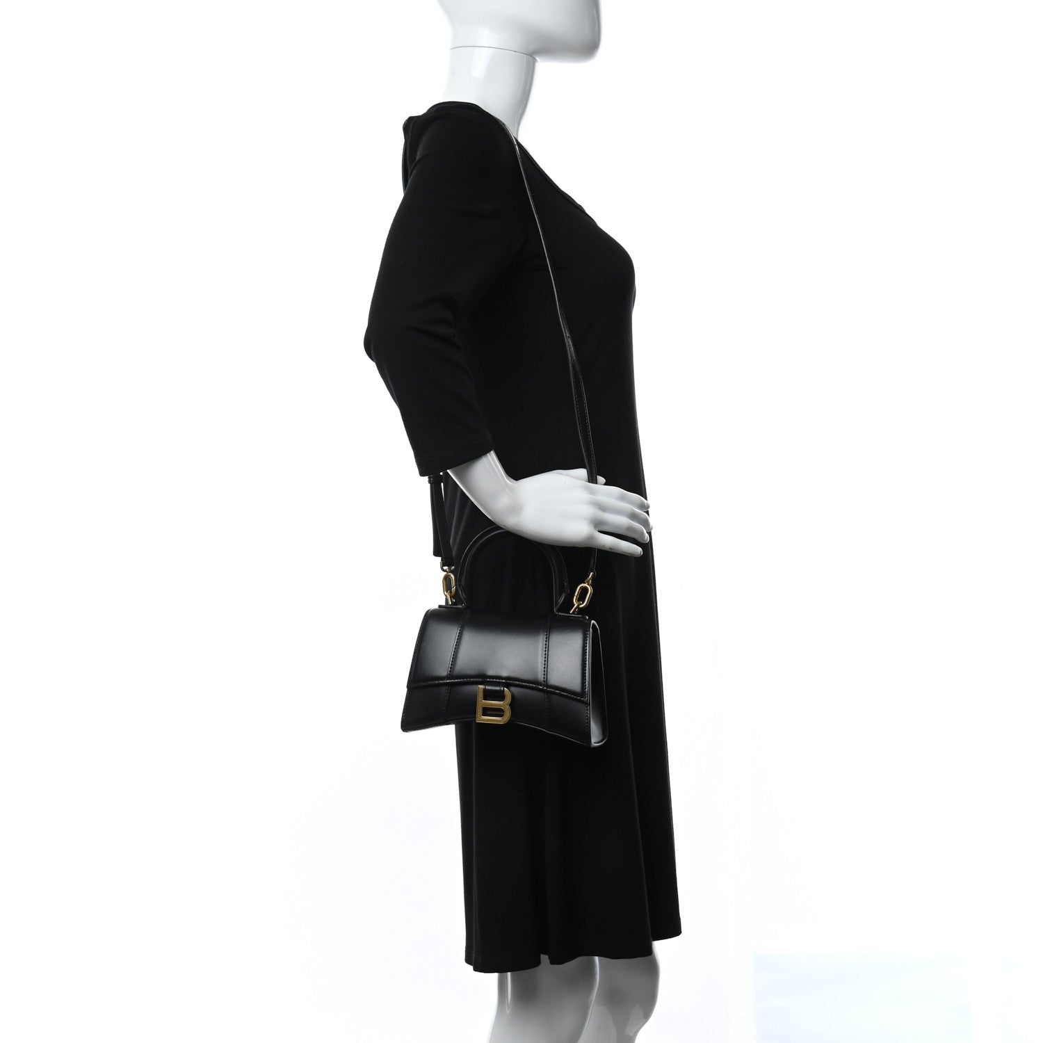 Balenciaga Shiny Box Calfskin Hourglass Top Handle Bag XS Black 2 of 9