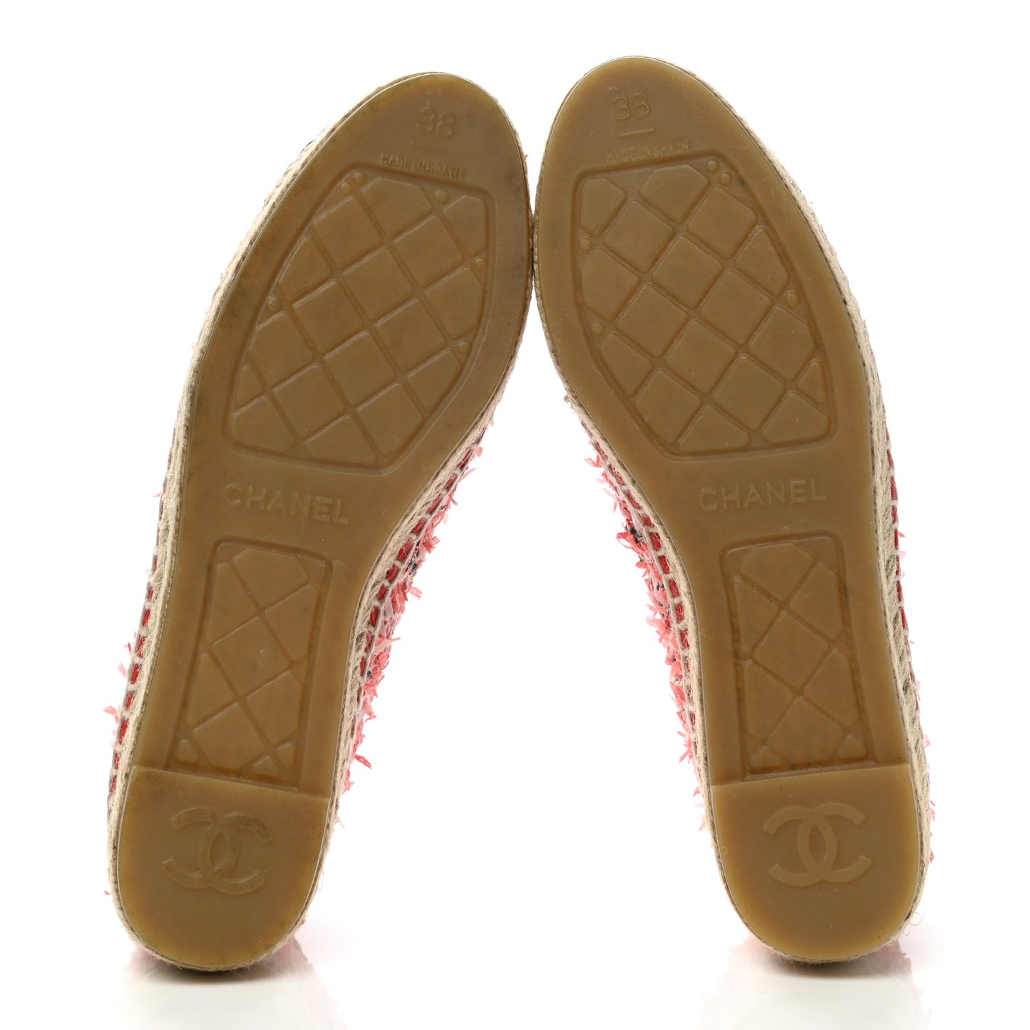 Tweed Grosgrain CC Espadrilles 38 Coral Red Pink Black