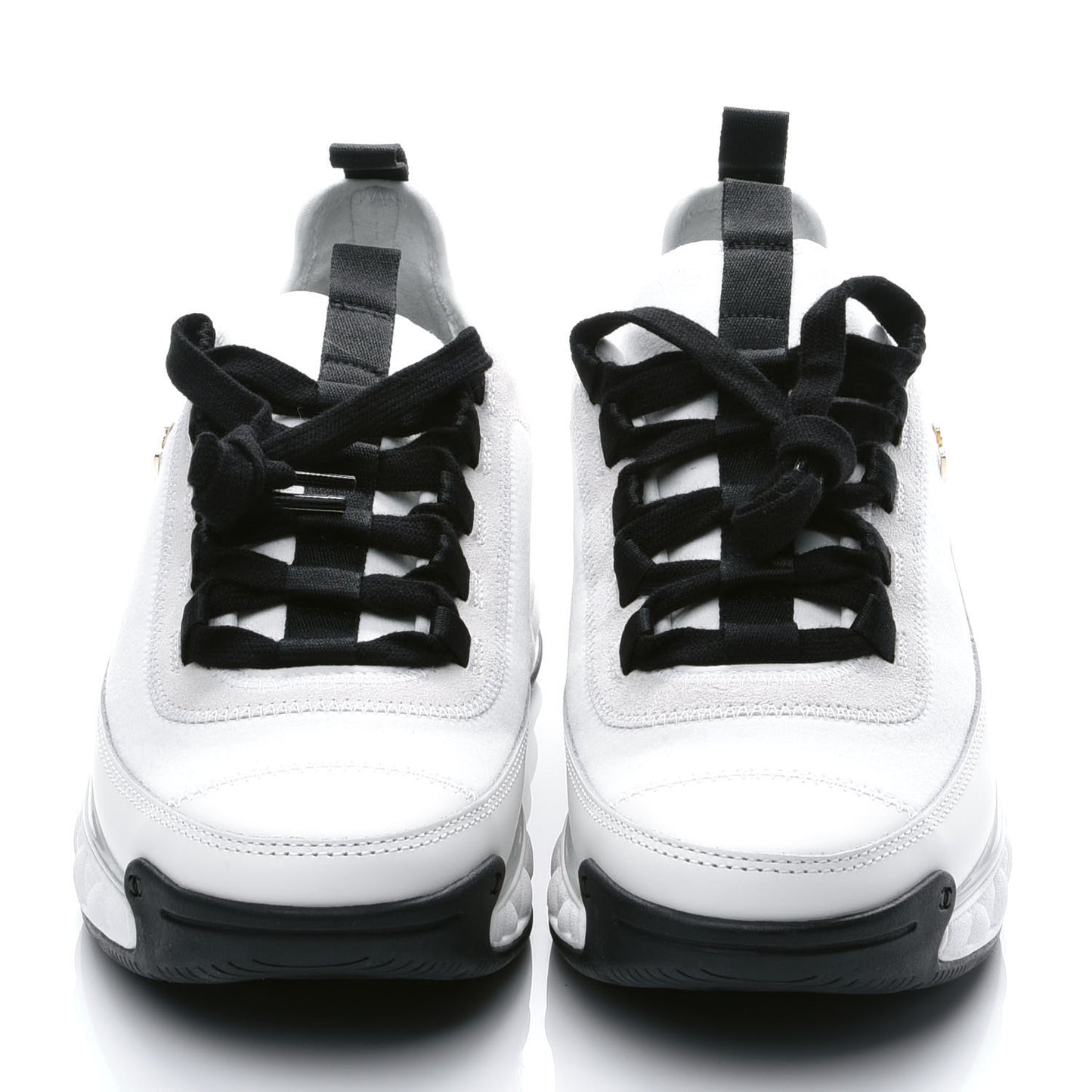 Velvet Calfskin Mixed Fibers CC Sneakers 38 Ivory Black