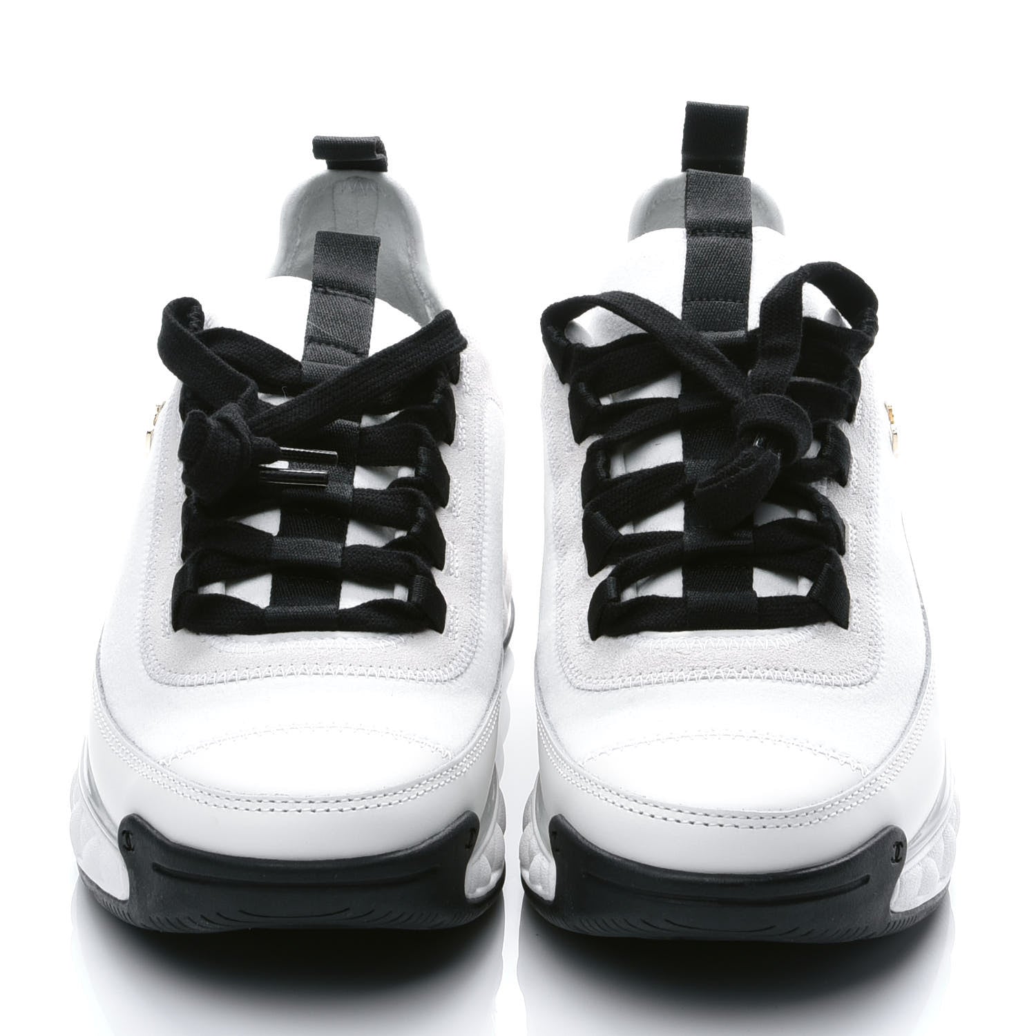 Chanel Velvet Calfskin Mixed Fibers CC Sneakers 38 Ivory Black 2 of 8