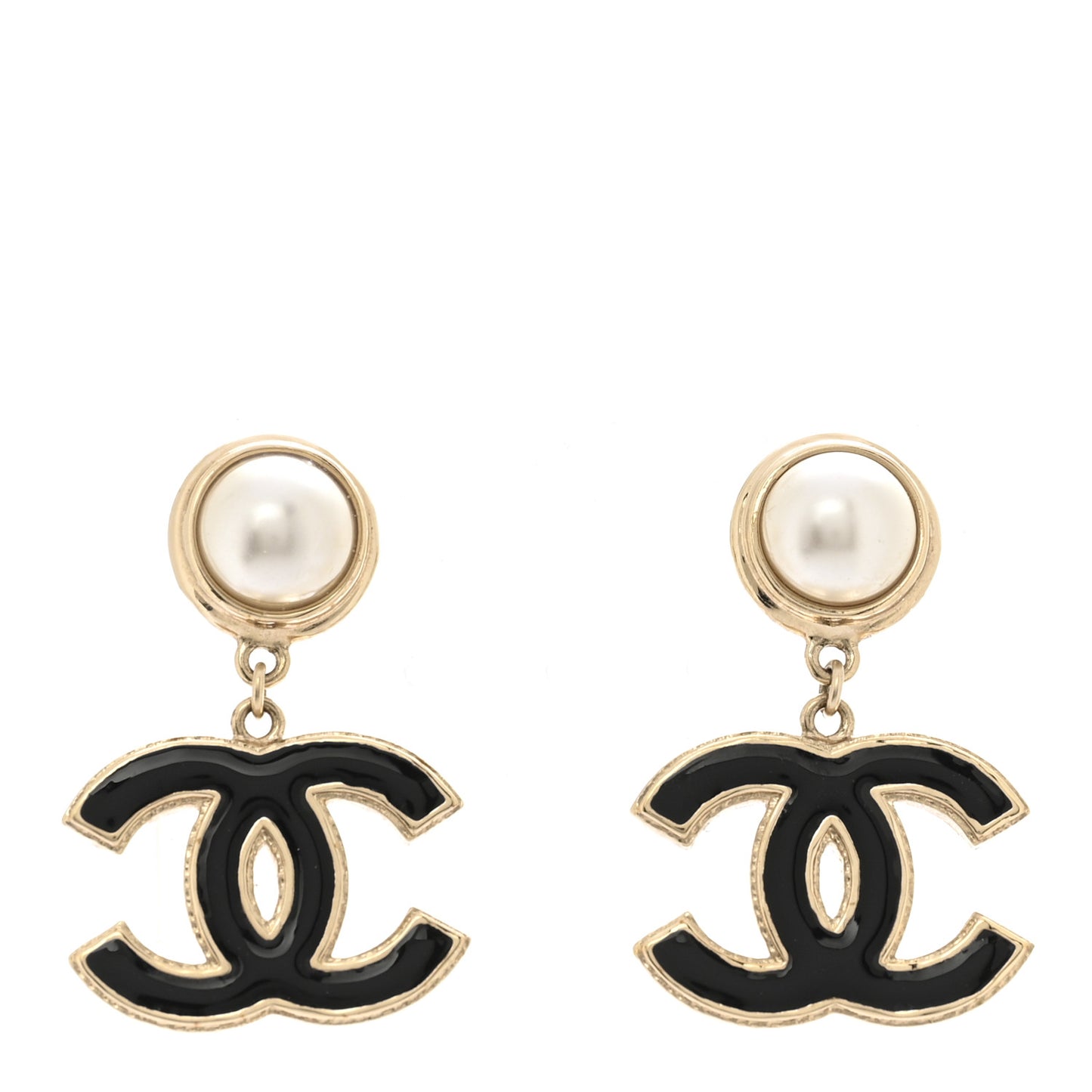 Pearl Enamel CC Drop Earrings Black