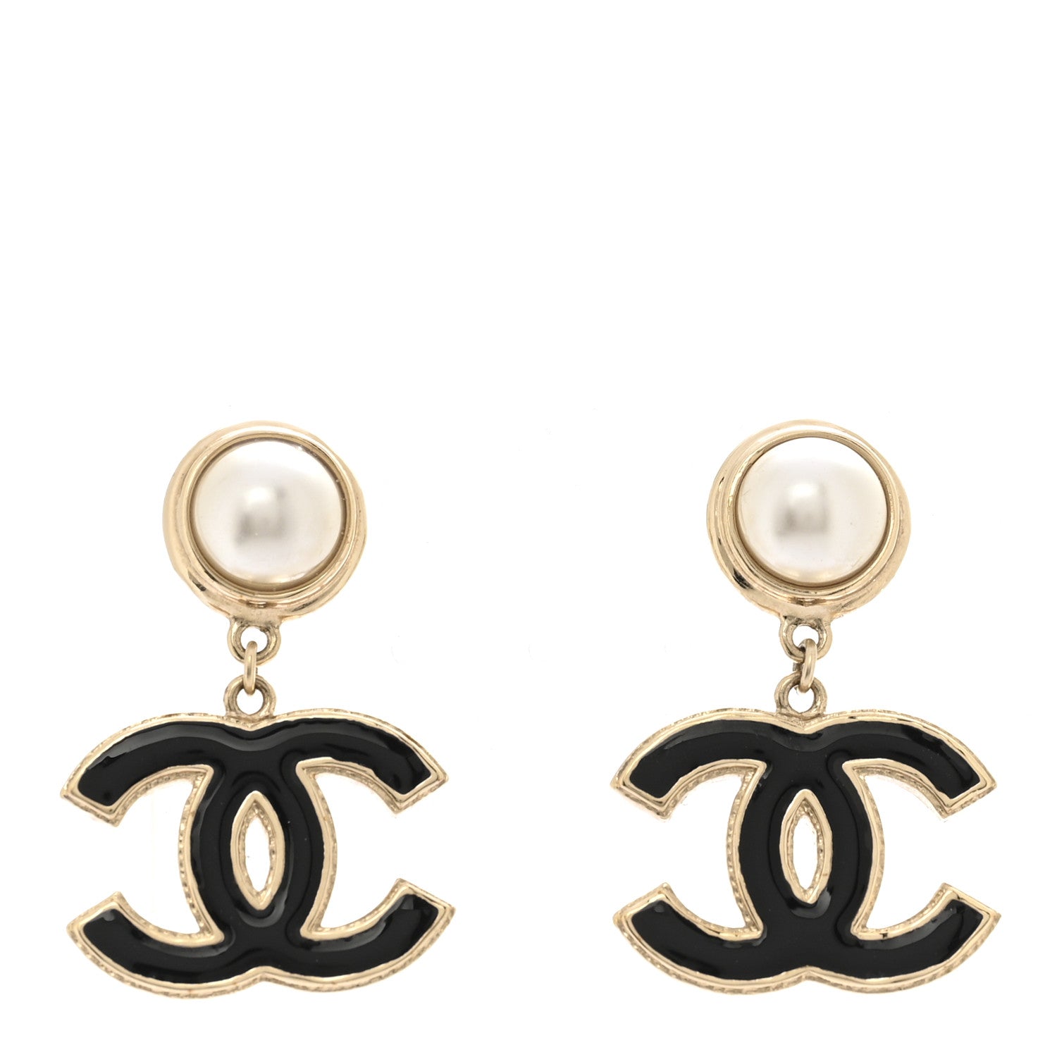 Chanel Pearl Enamel CC Drop Earrings Black 1 of 5