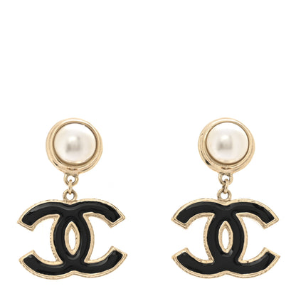 Chanel Pearl Enamel CC Drop Earrings Black 1 of 5
