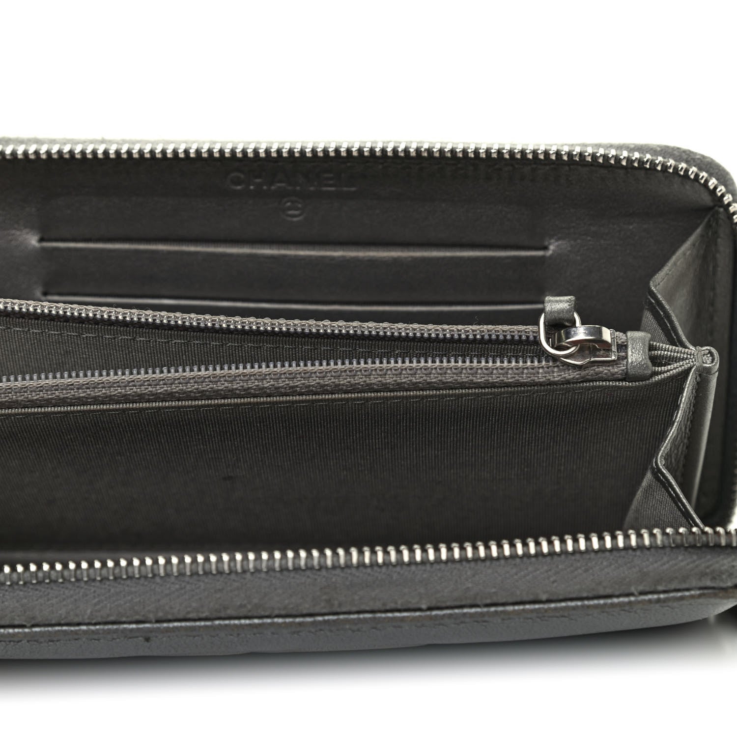 Chanel Metallic Caviar Quilted Medium Maxi CC Zip Around Wallet Grey 4 of 4