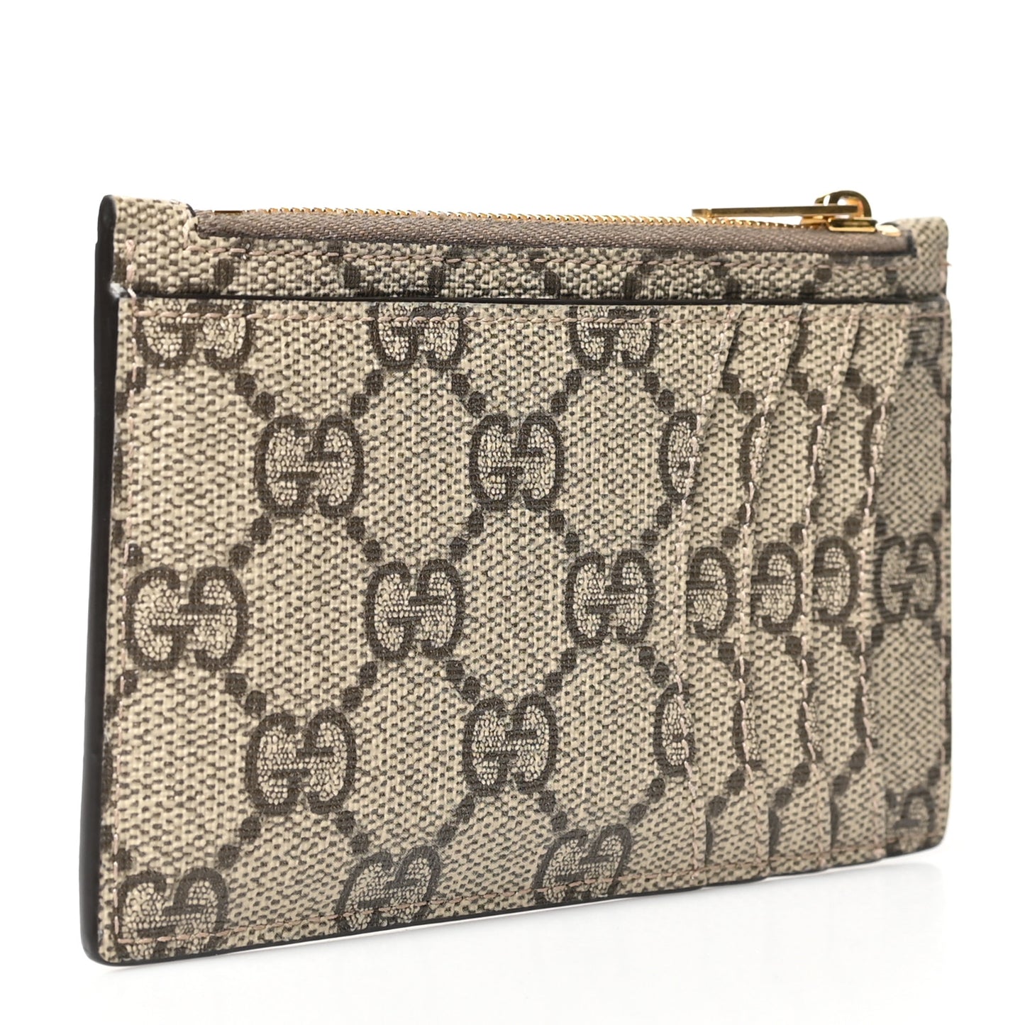 X BALENCIAGA GG Supreme Monogram Zip Card Case Beige Ebony