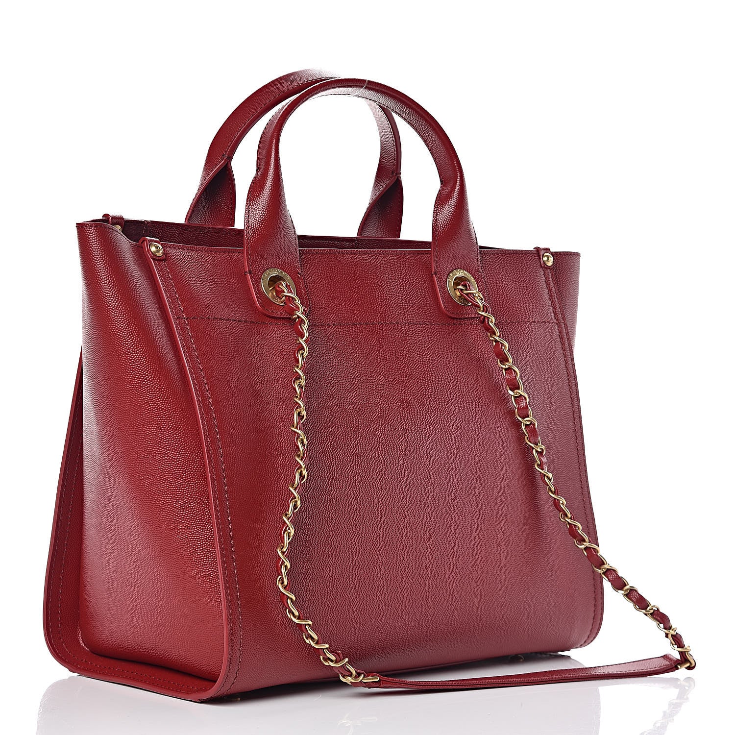 Chanel Caviar Small Studded Deauville Tote Red 3 of 9