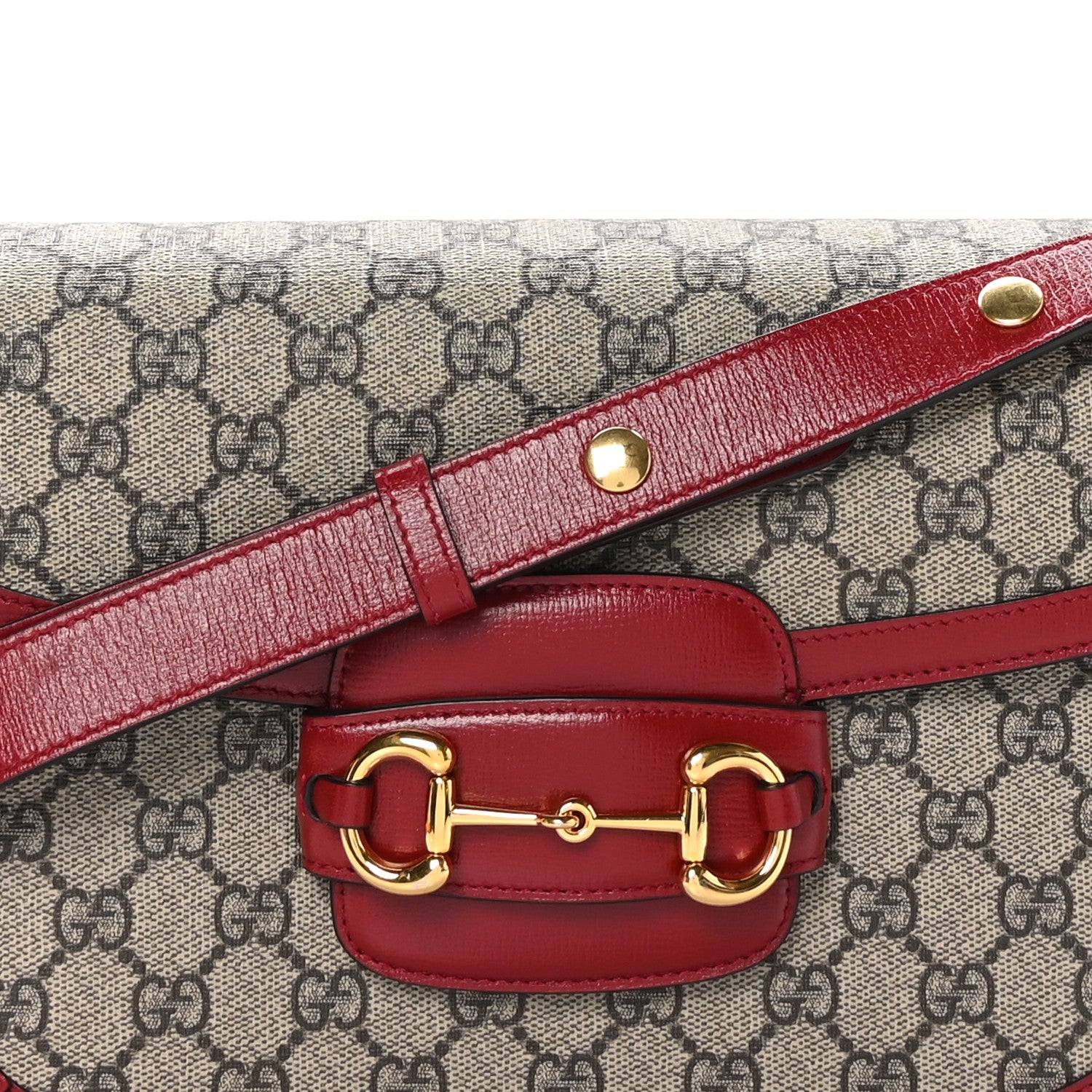 Gucci GG Supreme Monogram Azalea Calfskin Horsebit 1955 Shoulder Bag Beige Ebony New Cherry Red 10 of 13