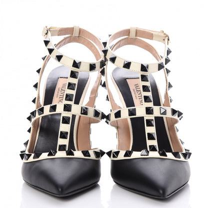 Valentino Garavani Calfskin Rockstud Ankle Strap Pumps 36 Black Ivory 2 of 11