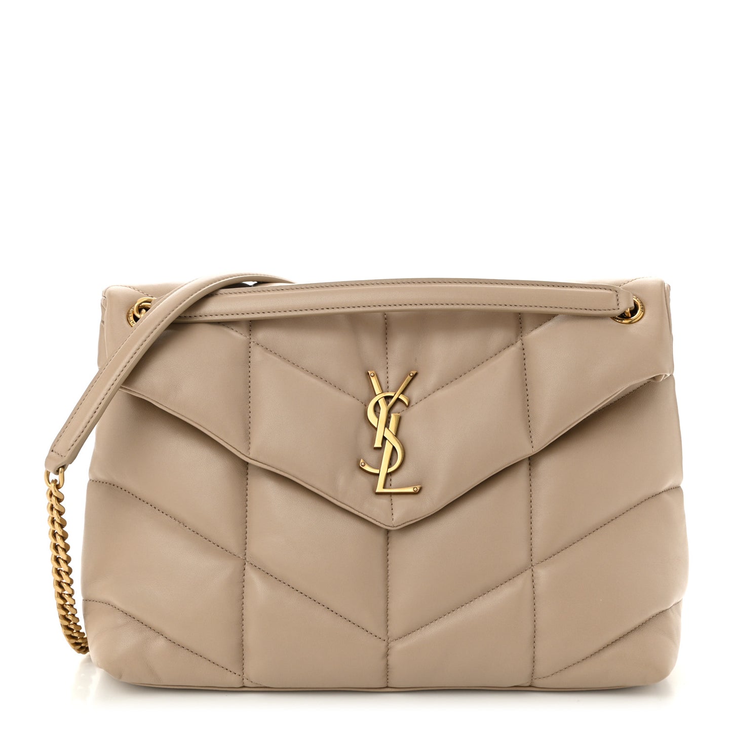 Lambskin Quilted Medium Loulou Puffer Monogram Chain Satchel Dark Beige