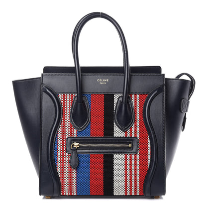 Celine Smooth Calfskin Striped Canvas Micro Luggage Navy Blue 1 of 17