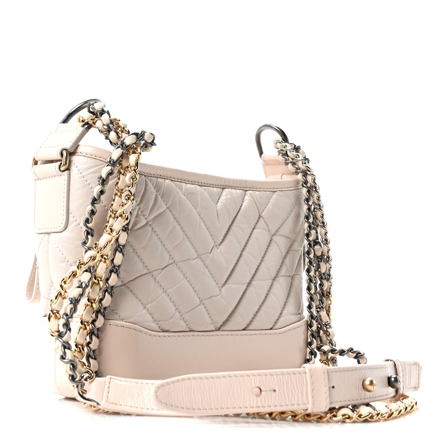 Aged Calfskin Chevron Quilted Small Gabrielle Hobo Beige