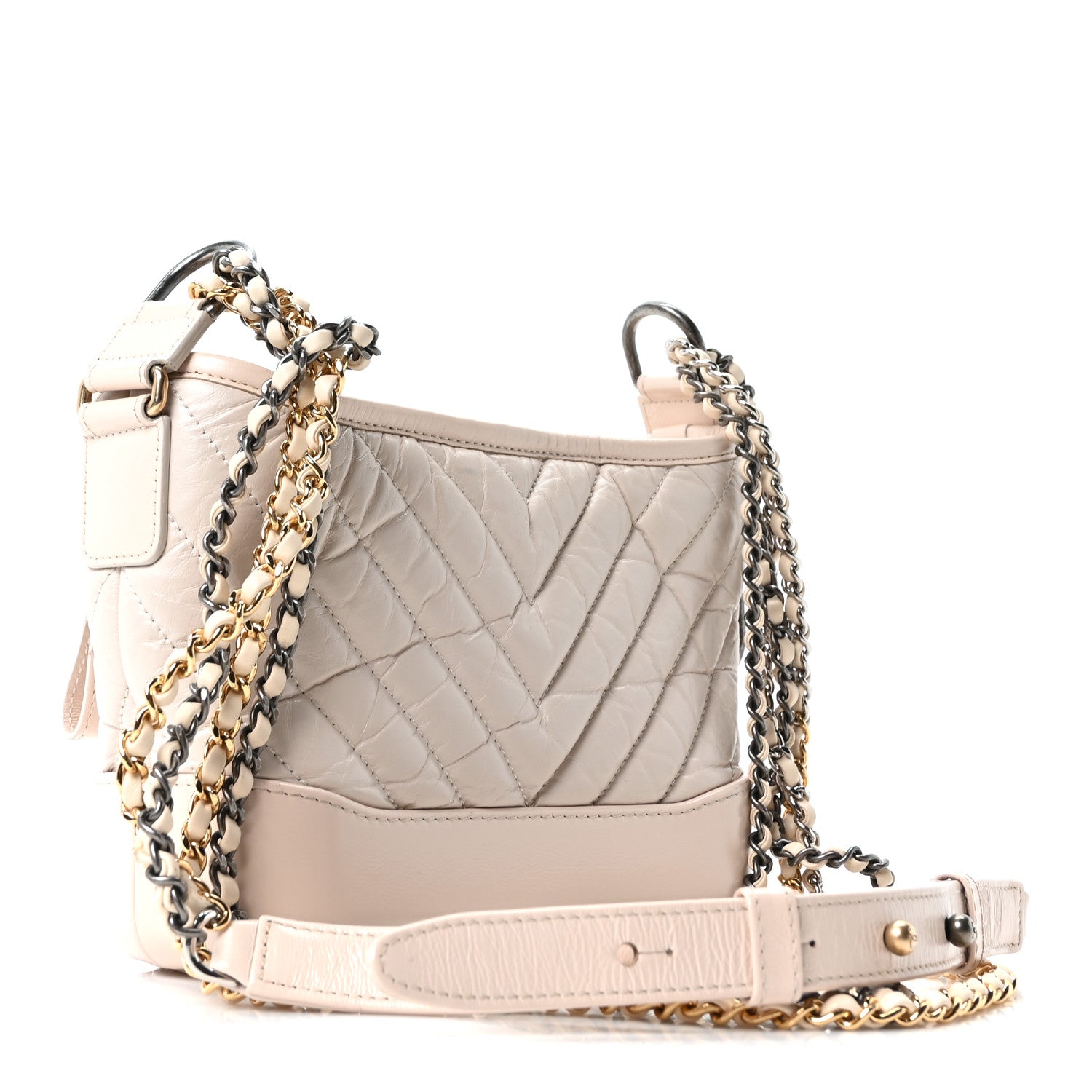 Chanel Aged Calfskin Chevron Quilted Small Gabrielle Hobo Beige 3 of 10