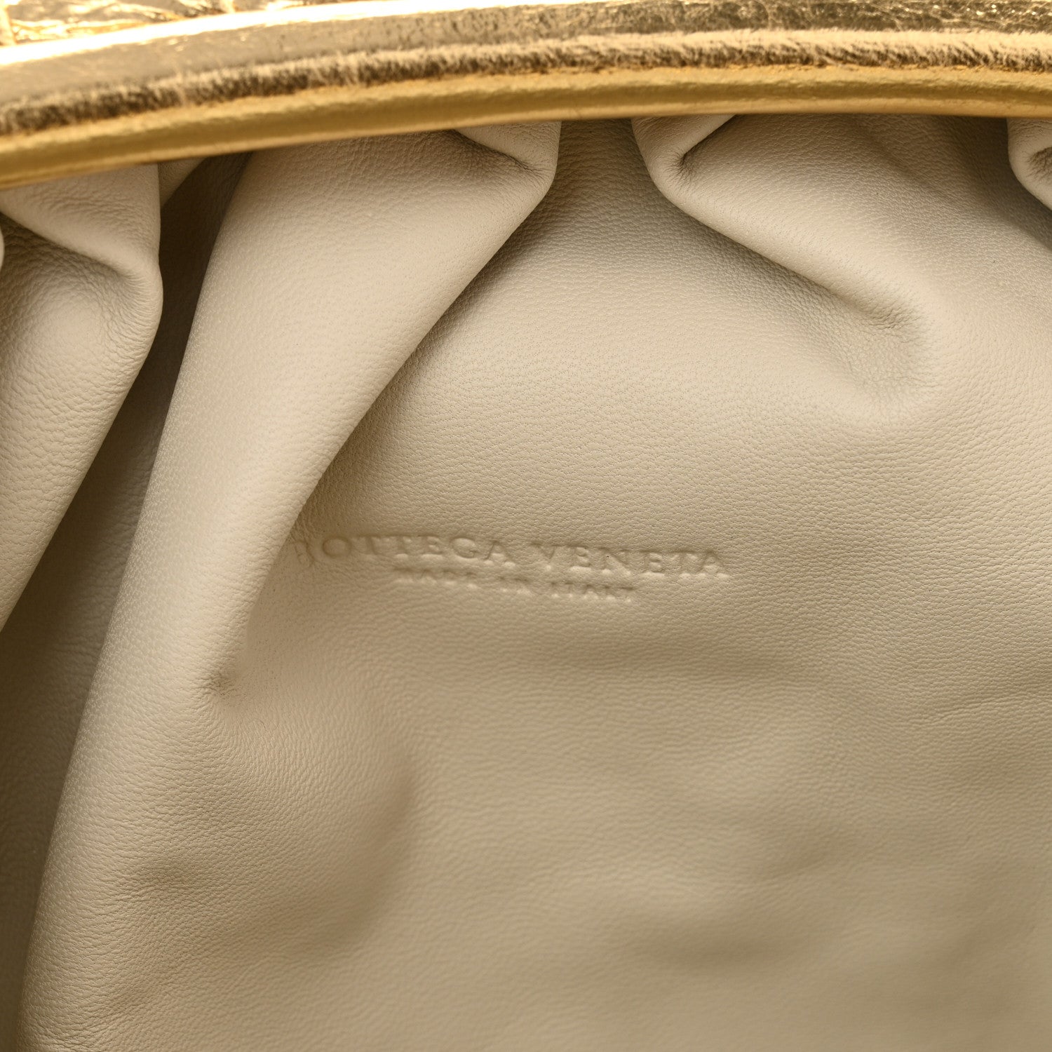 Bottega Veneta Metallic Crinkled Lambskin The Pouch Oversized Clutch Oro 6 of 7