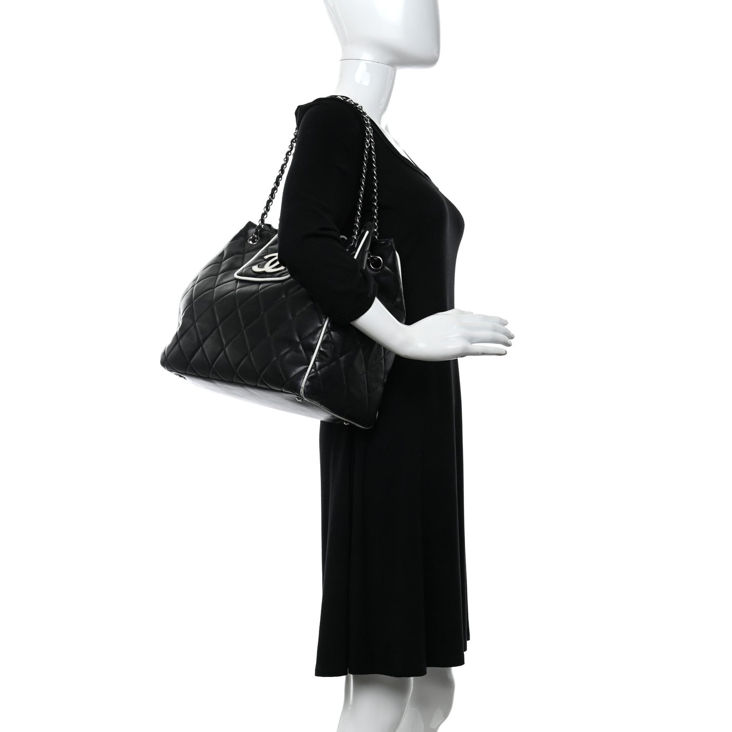 Lambskin Quilted Tote Black White