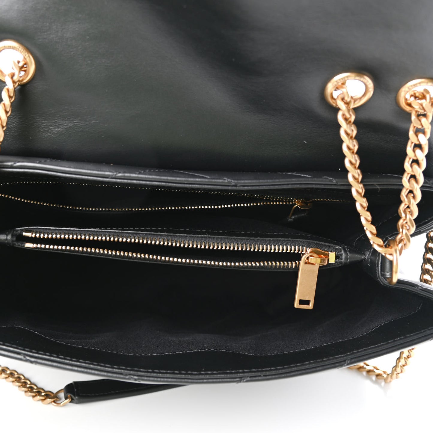 Calfskin Y Quilted Monogram Medium Loulou Chain Satchel Black