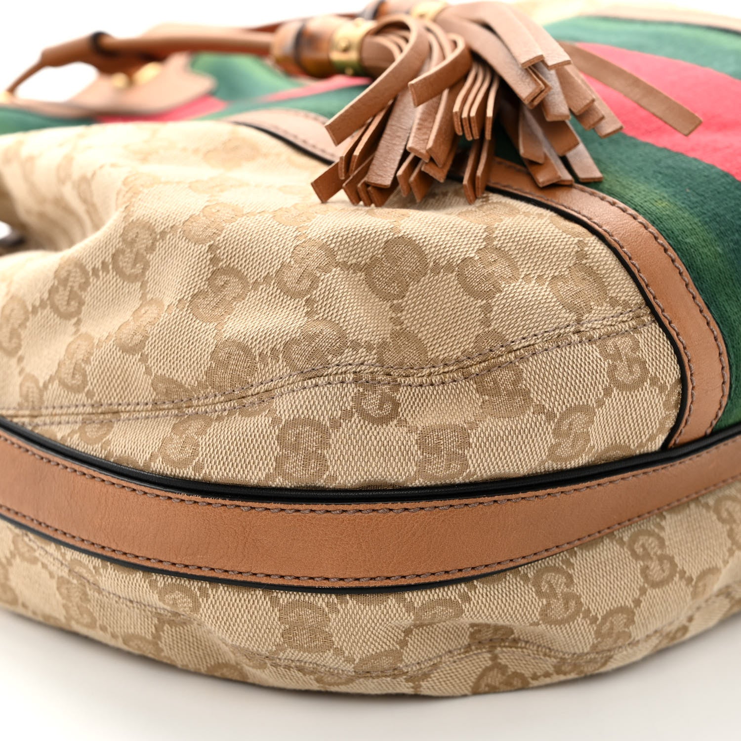 Gucci Monogram Web Rania Drawstring Shoulder Bag Sand 8 of 9