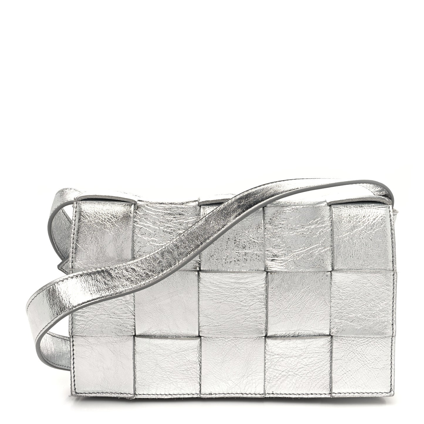Metallic Lambskin Maxi Intrecciato Cassette Crossbody Bag Silver