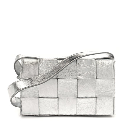 Bottega Veneta Metallic Lambskin Maxi Intrecciato Cassette Crossbody Bag Silver 1 of 9