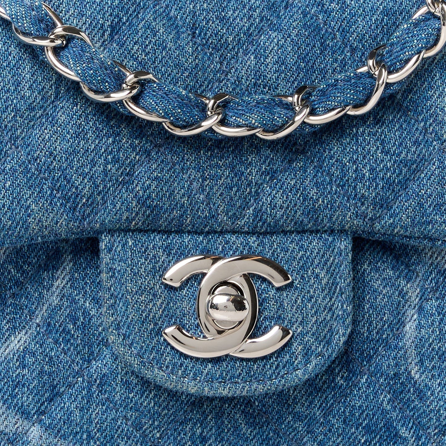 Denim CC Quilted Mini Square Flap Blue