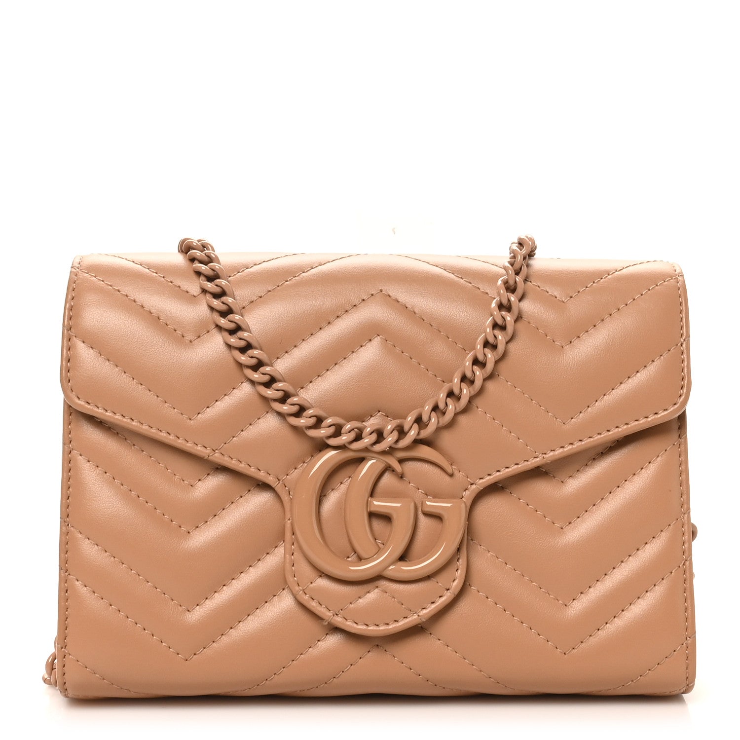 Gucci Calfskin Matelasse Monochrome GG Marmont Chain Wallet Camelia 1 of 11