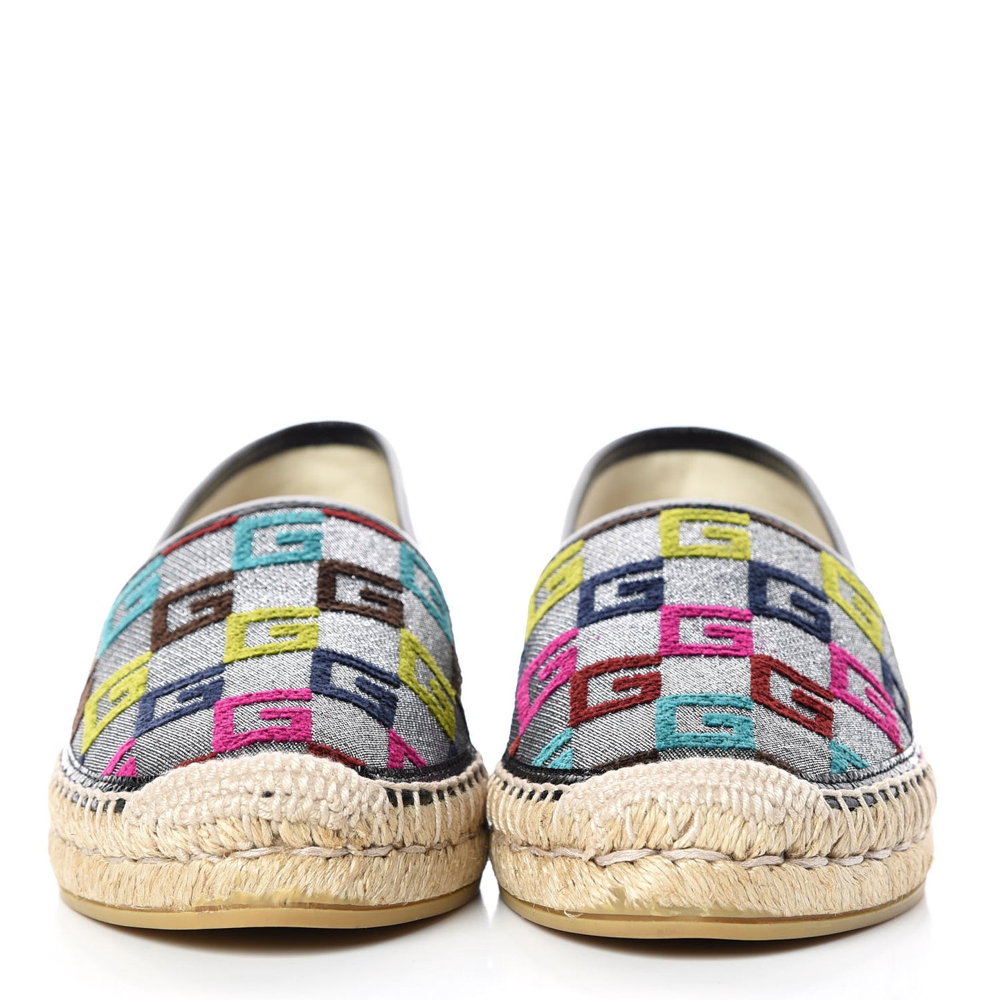Velvet Lurex Square G Espadrilles 37.5 Silver Multicolor