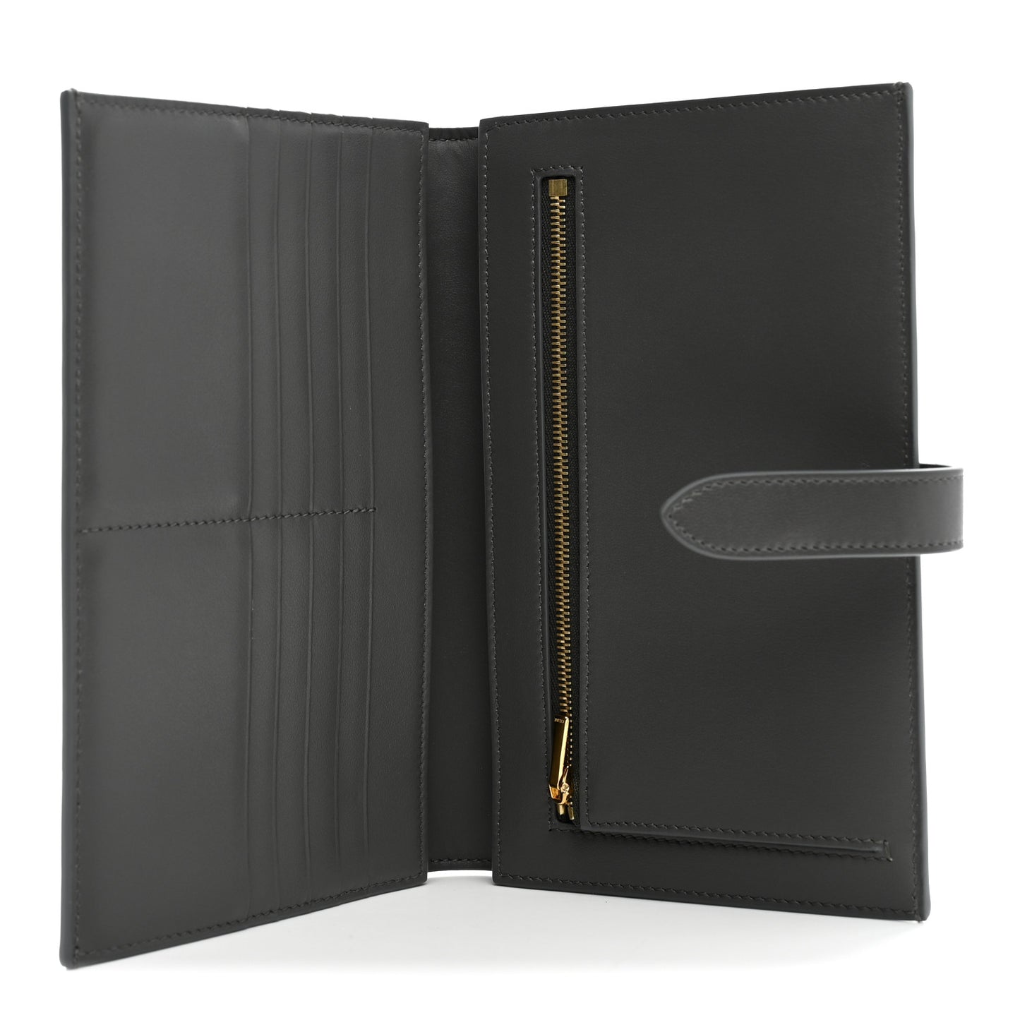 Grained Calfskin Large Multifunction Strap Wallet Medium Grey