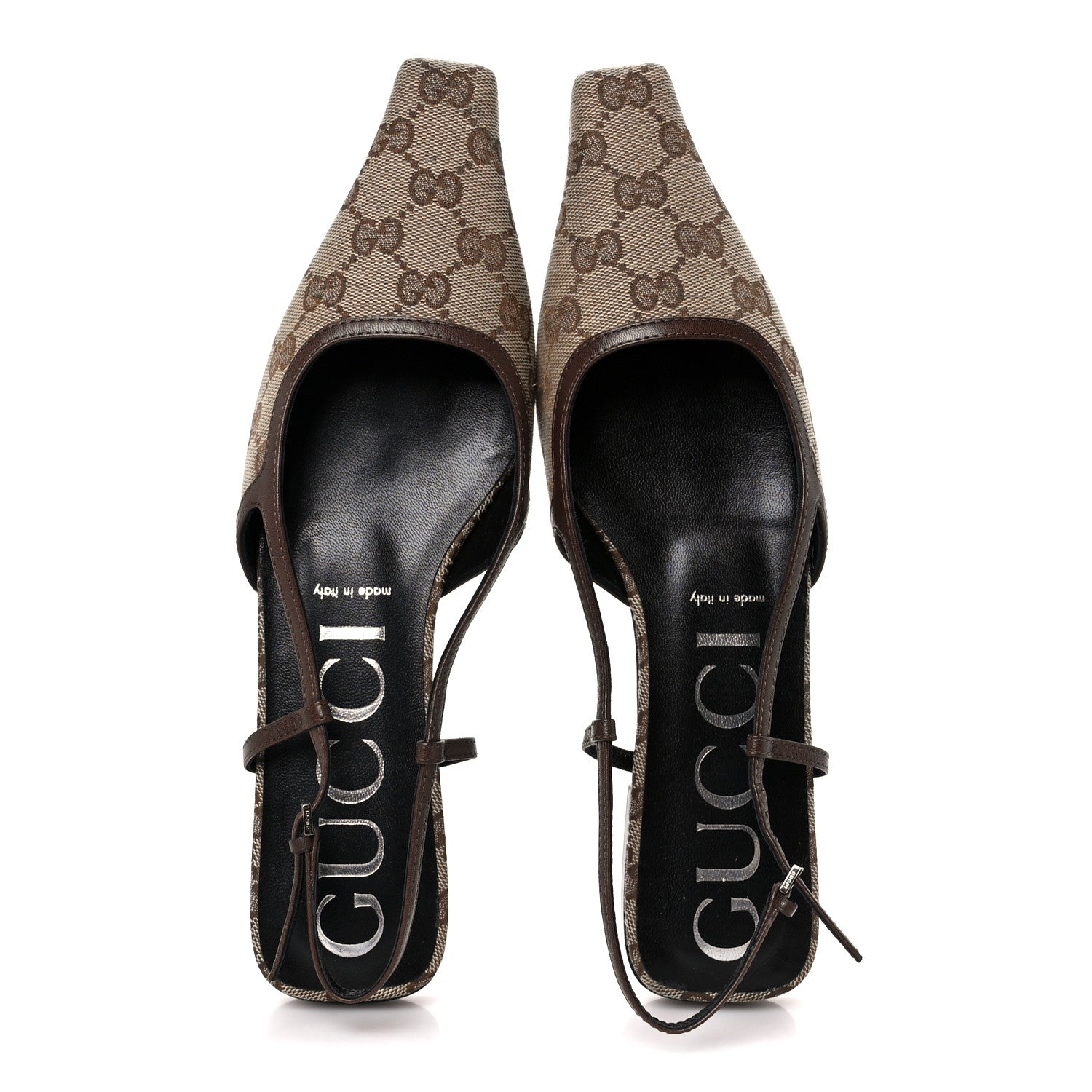 Gucci GG Monogram Malaga Kid Square G 35mm Slingback Pumps 39.5 Beige Ebony New Acero 2 of 9