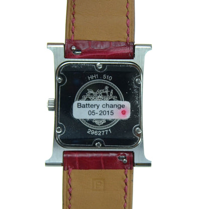 Hermes Stainless Steel Alligator Diamond 26mm Heure H Hour Quartz Watch Rouge Casaque 4 of 6