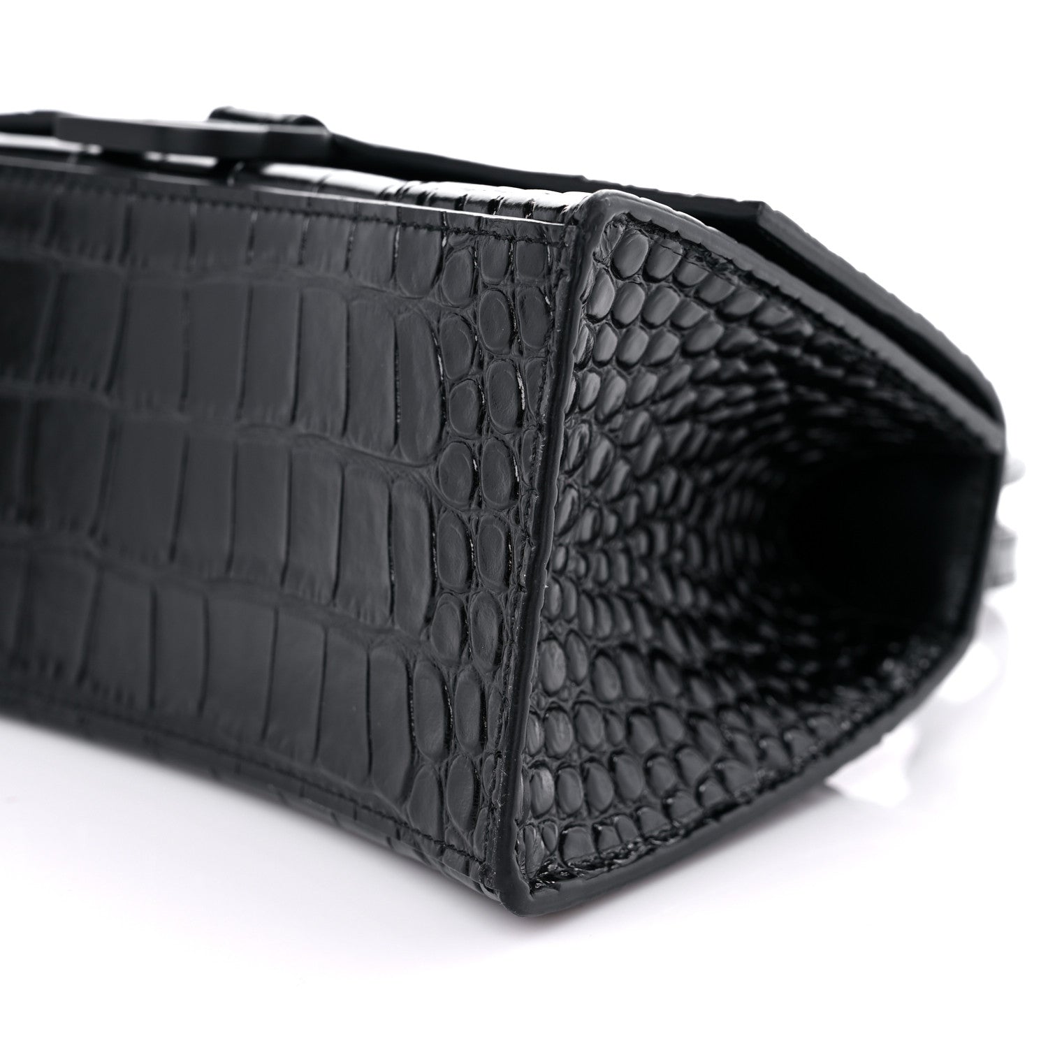 Balenciaga Shiny Calfskin Monochrome Crocodile Embossed Small Hourglass Top Handle Bag Black 9 of 16