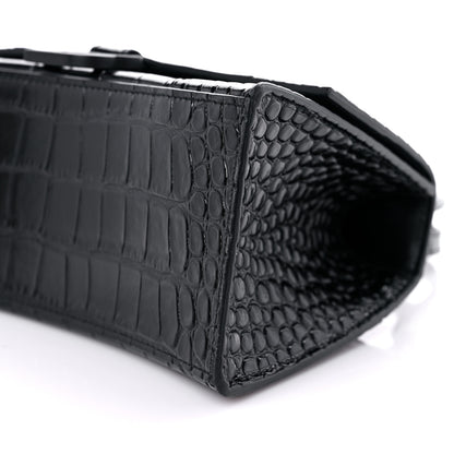 Balenciaga Shiny Calfskin Monochrome Crocodile Embossed Small Hourglass Top Handle Bag Black 9 of 16